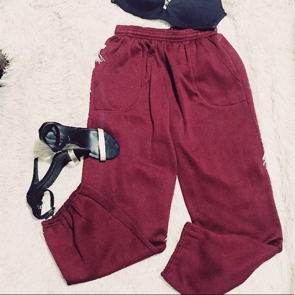 Vintage Pants - Vintage 90’s Burgundy High Waist Sweat Pants L